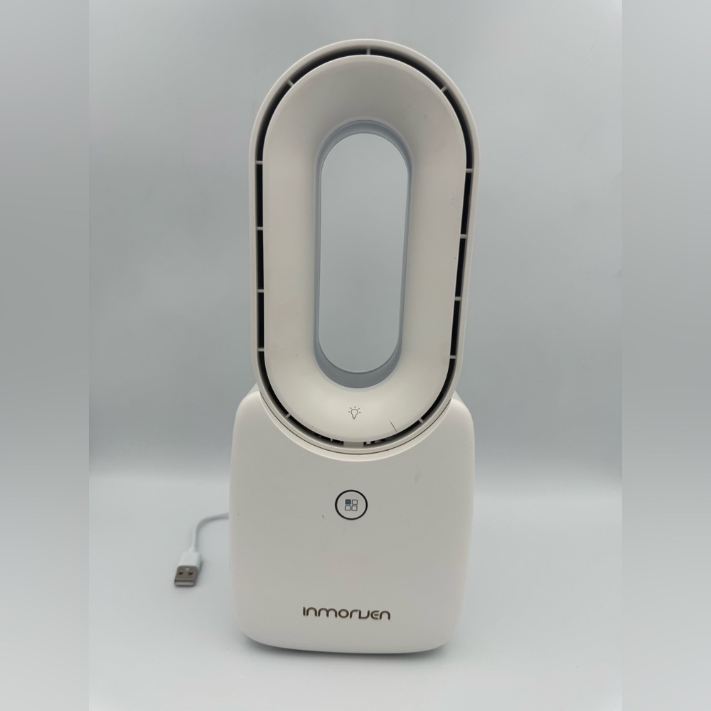 Inmorven Bladeless Desk Fan Rechargeable LED Light USB Portable White